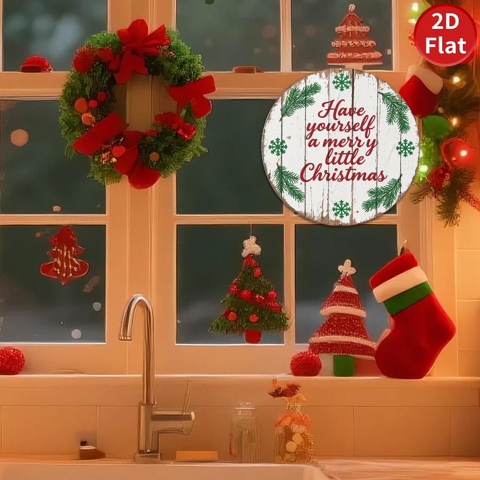 Rustic Christmas Sign: Green Snowflake Holiday Decor, Metal Wall Art