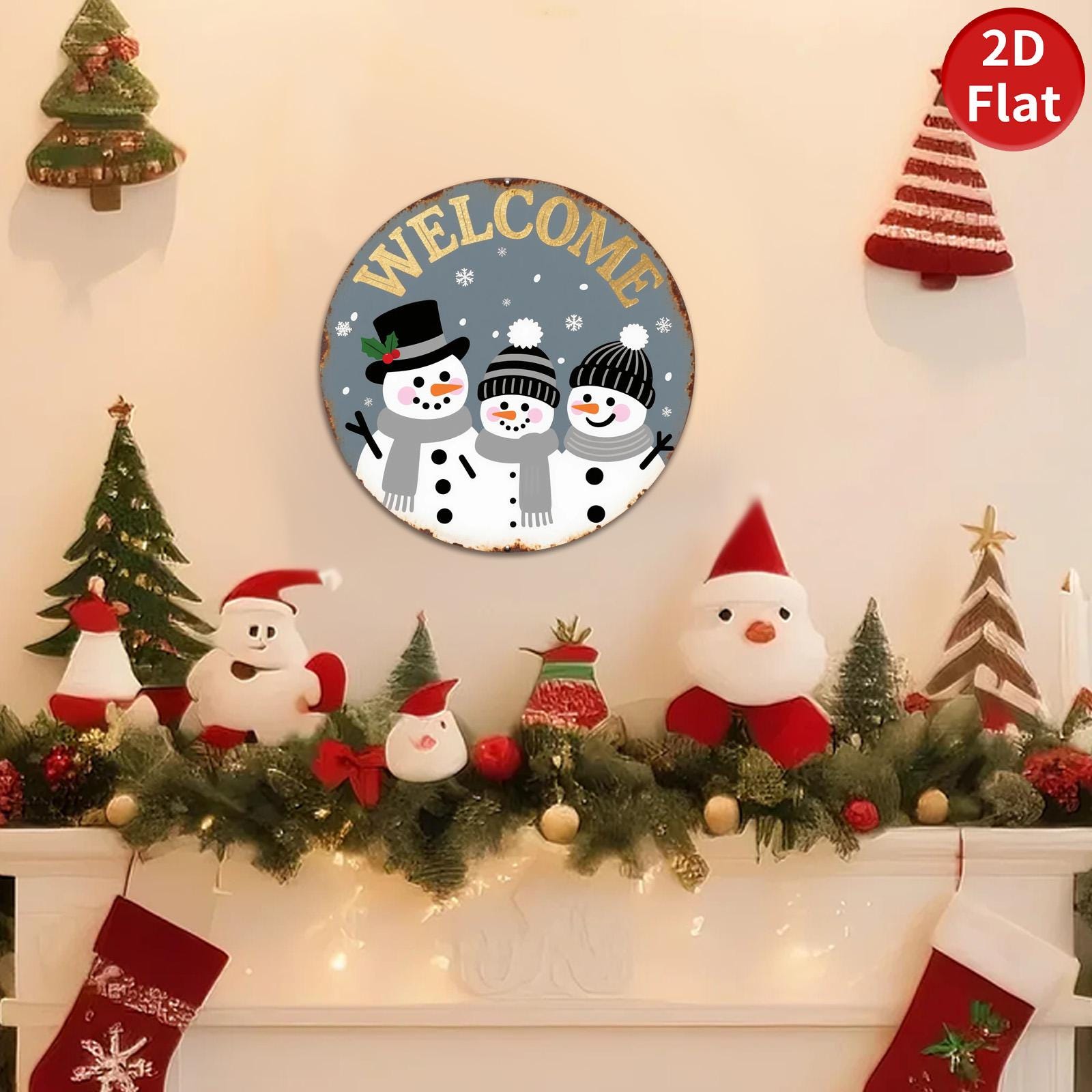 Snowman Winter Welcome Sign: Rustic Metal Wall Art, Holiday Decor
