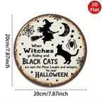 Pancarte métallique vintage d'Halloween | Décoration murale rustique Sorcière et chat