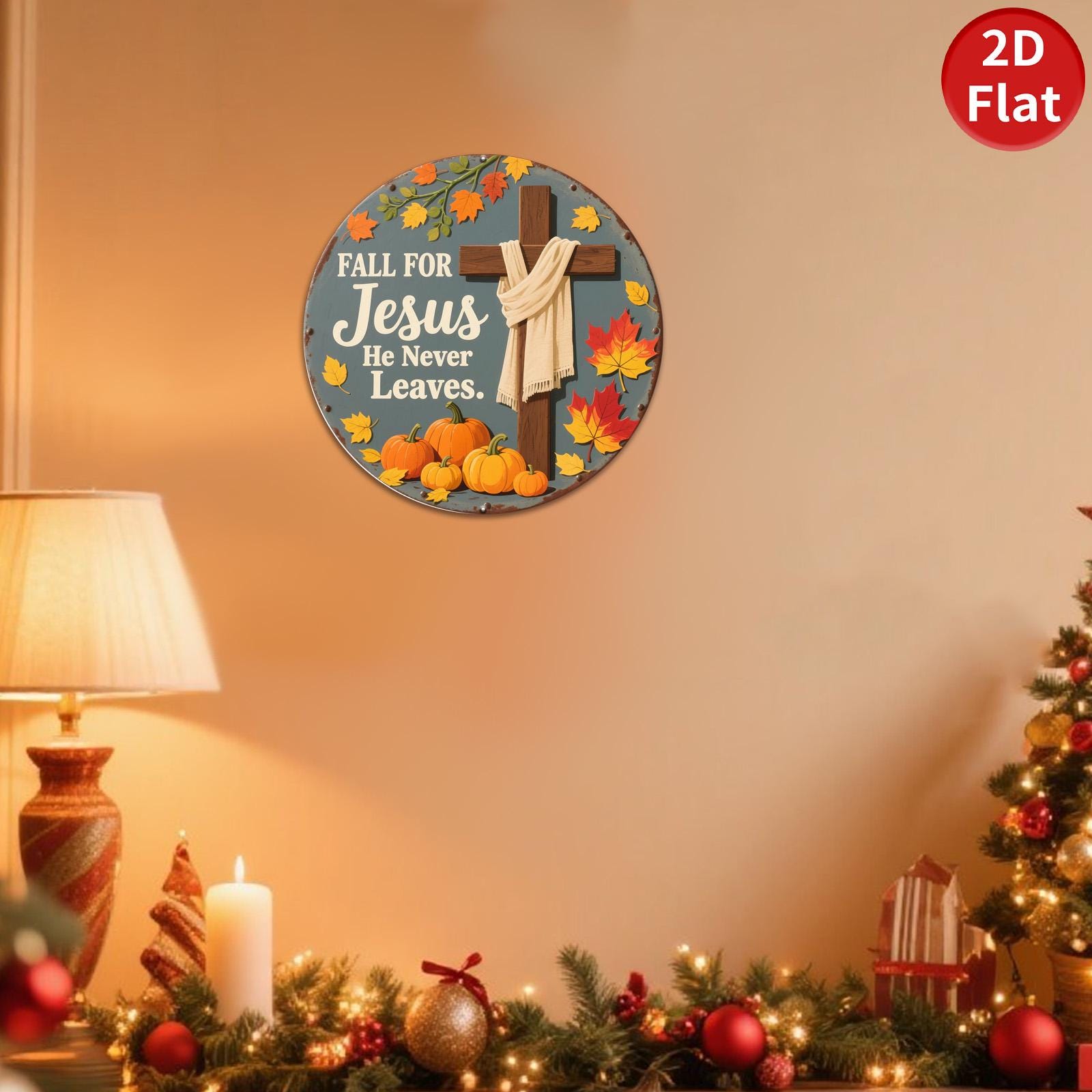 Fall Faith Metal Sign: Rustic Christian Home Decor, Pumpkin Leaves