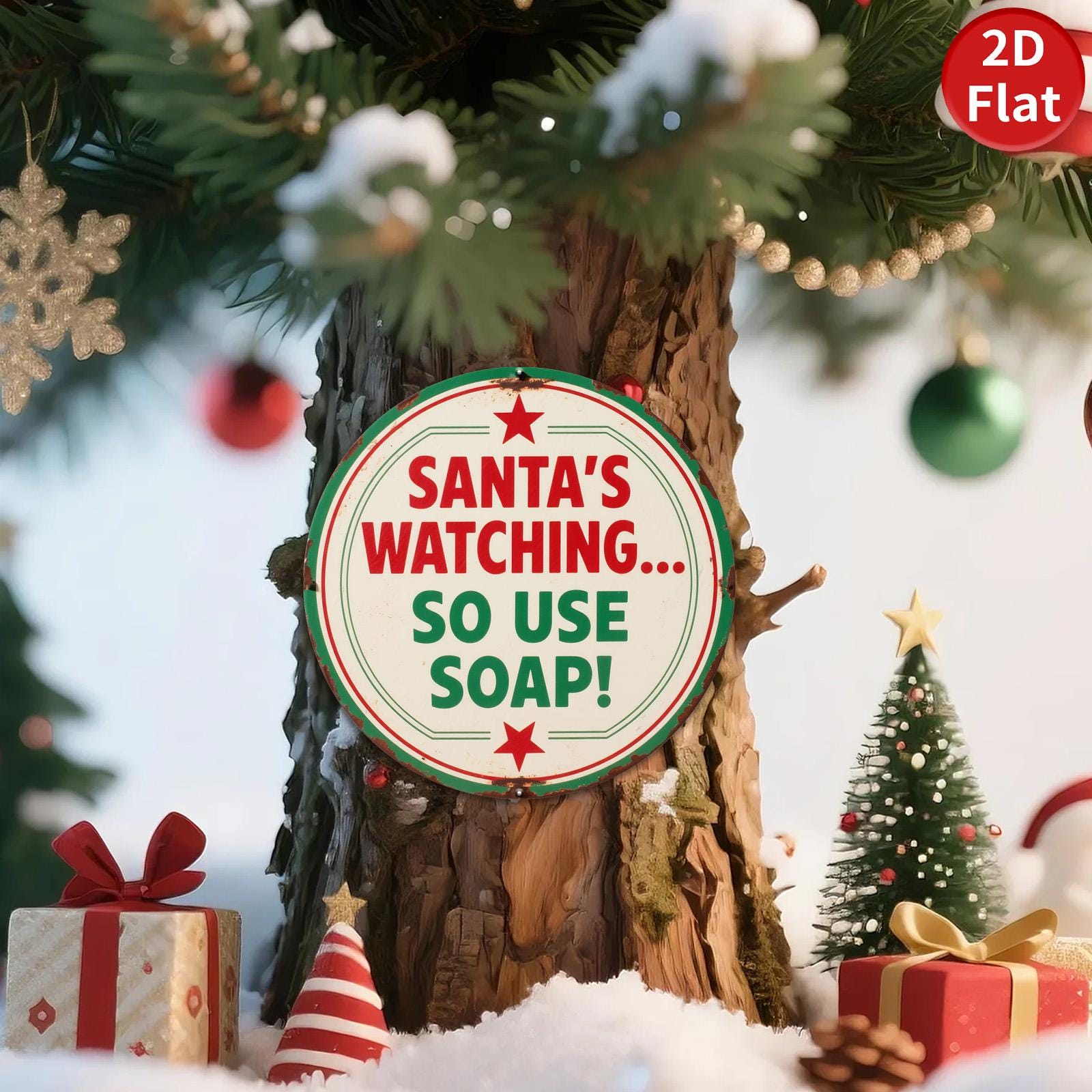 Santa Soap Metal Sign: Retro Christmas Bathroom Decor (8x8 inch)