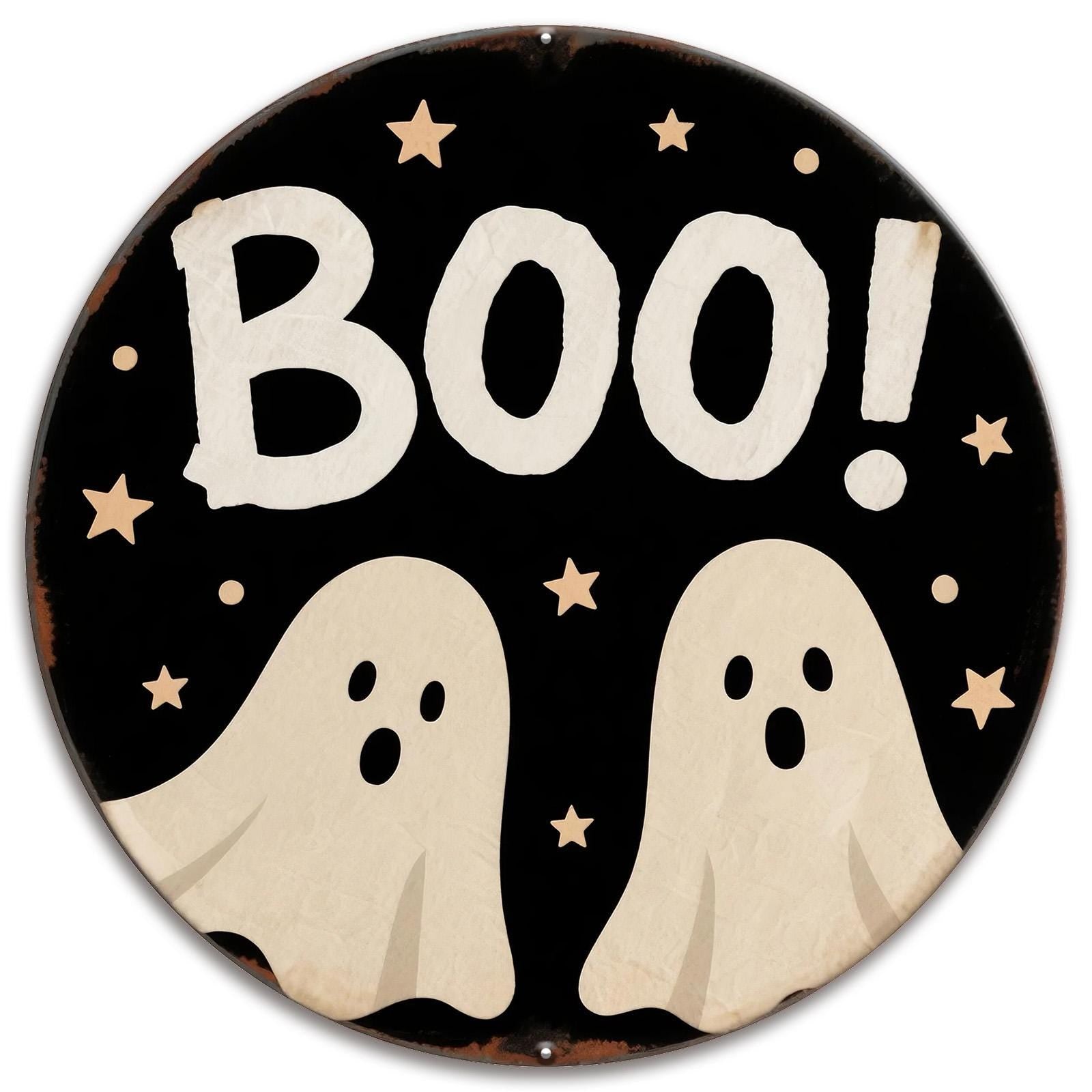 Boo Ghost Metal Sign: Halloween Wall Art, Spooky Decor