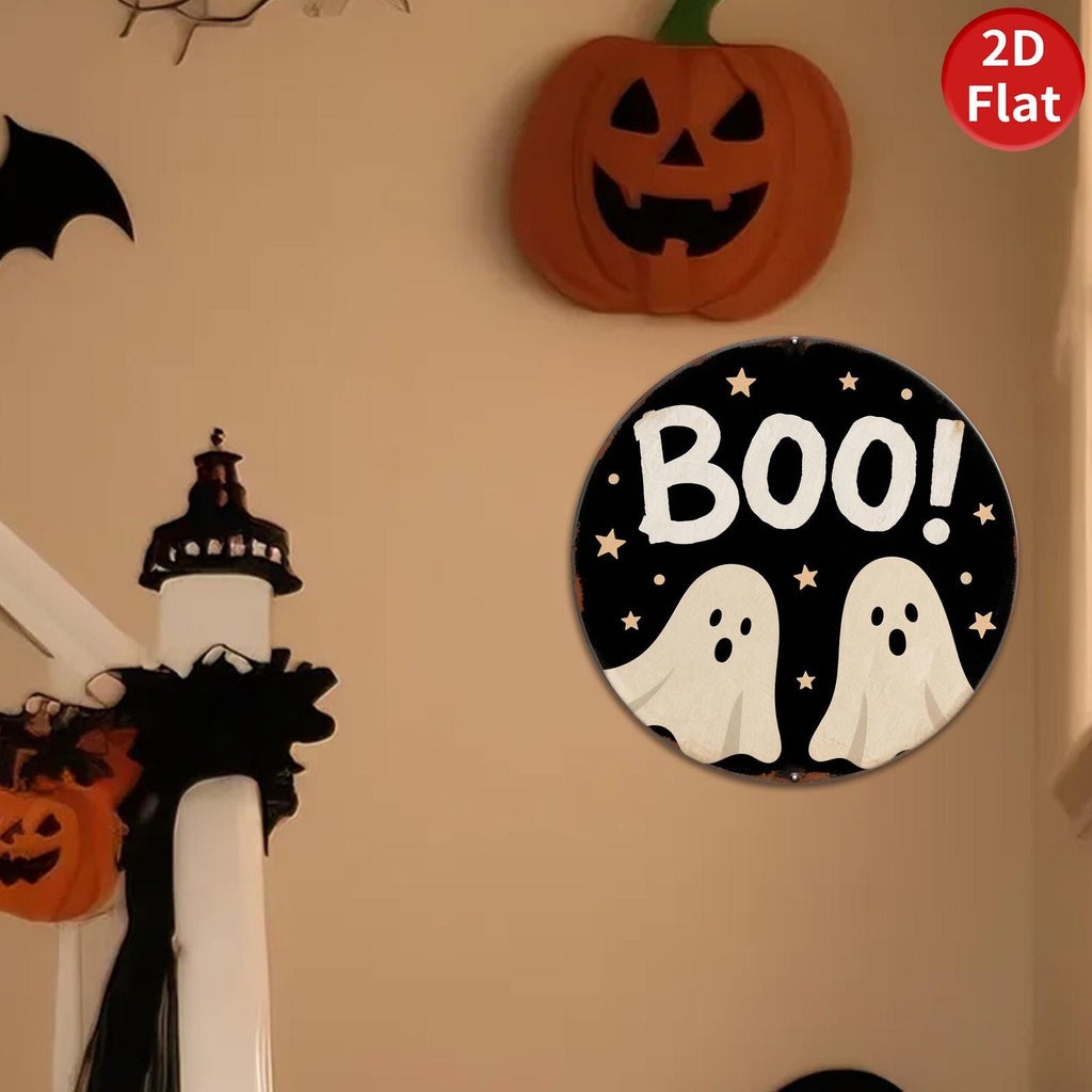 Boo Ghost Metal Sign: Halloween Wall Art, Spooky Decor