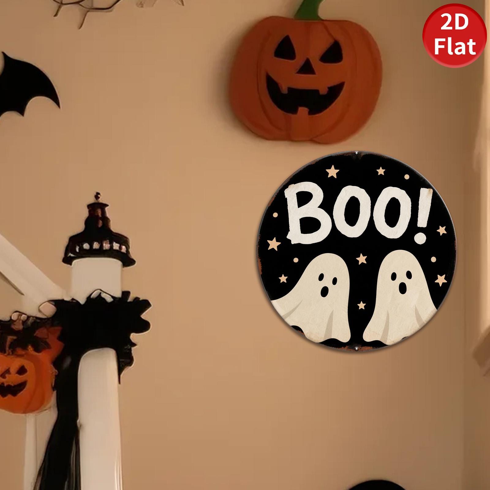 Boo Ghost Metal Sign: Halloween Wall Art, Spooky Decor