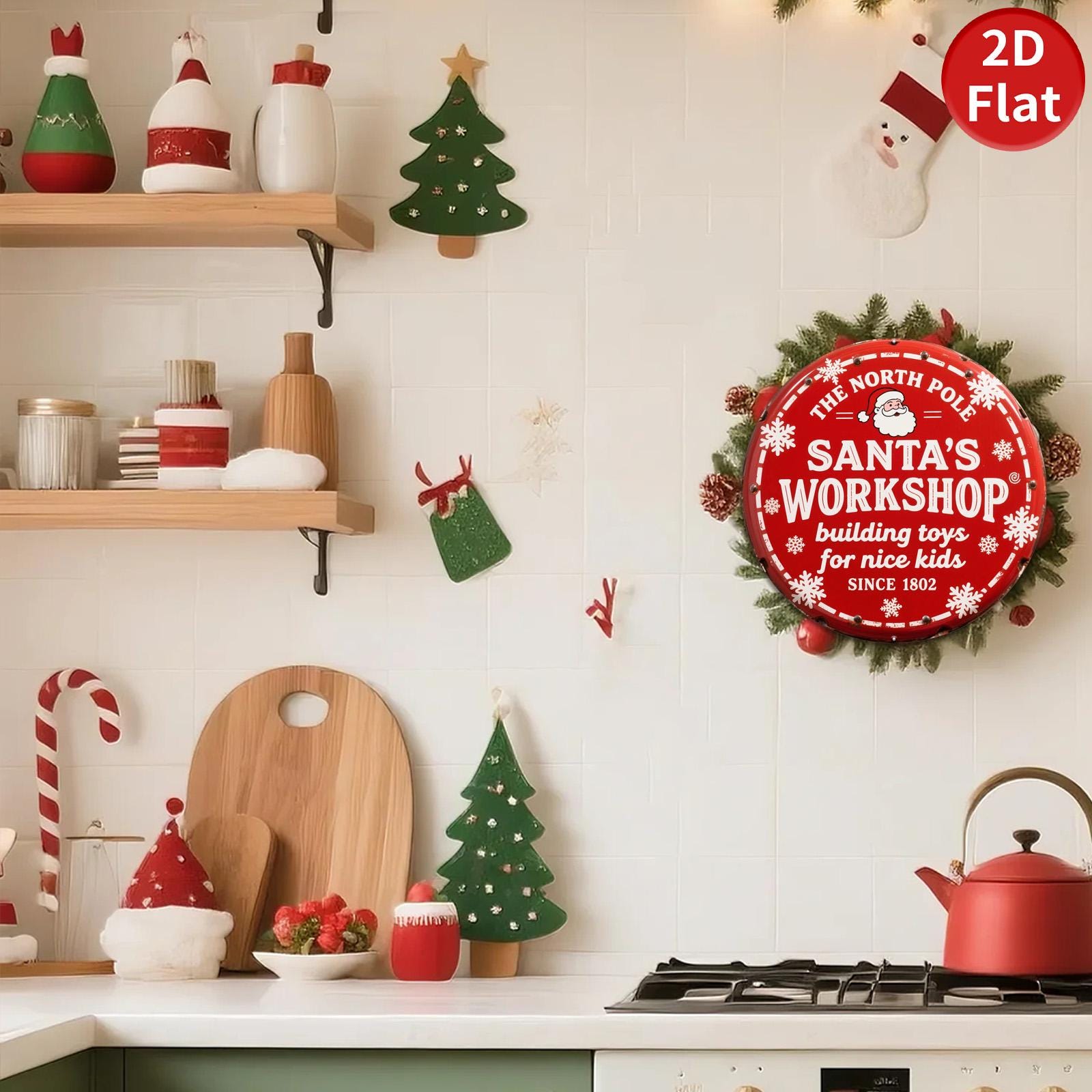 Vintage Santa's Workshop Metal Sign: Christmas Wall Decor