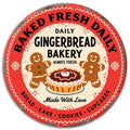 Gingerbread Bakery Metal Tin Sign: Fresh Baked Christmas Kitchen Decor