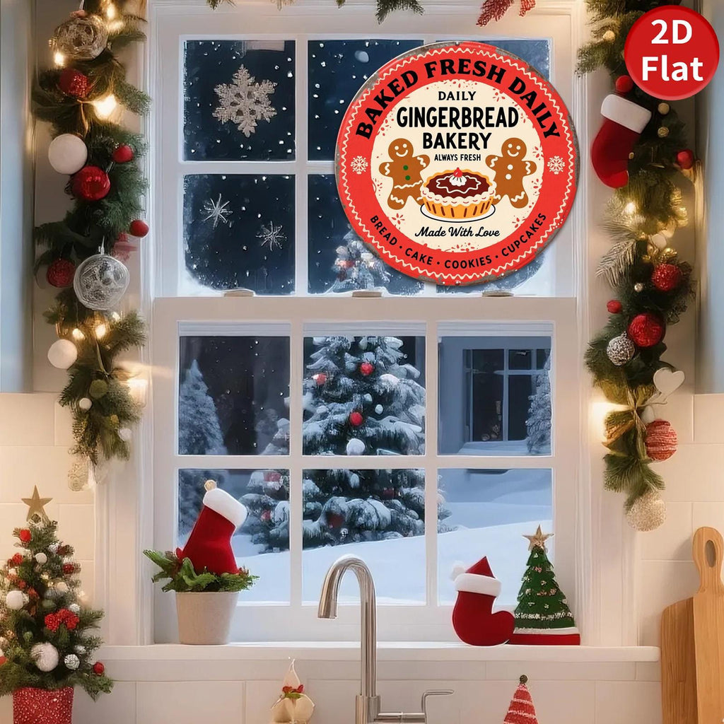 Gingerbread Bakery Metal Tin Sign: Fresh Baked Christmas Kitchen Decor