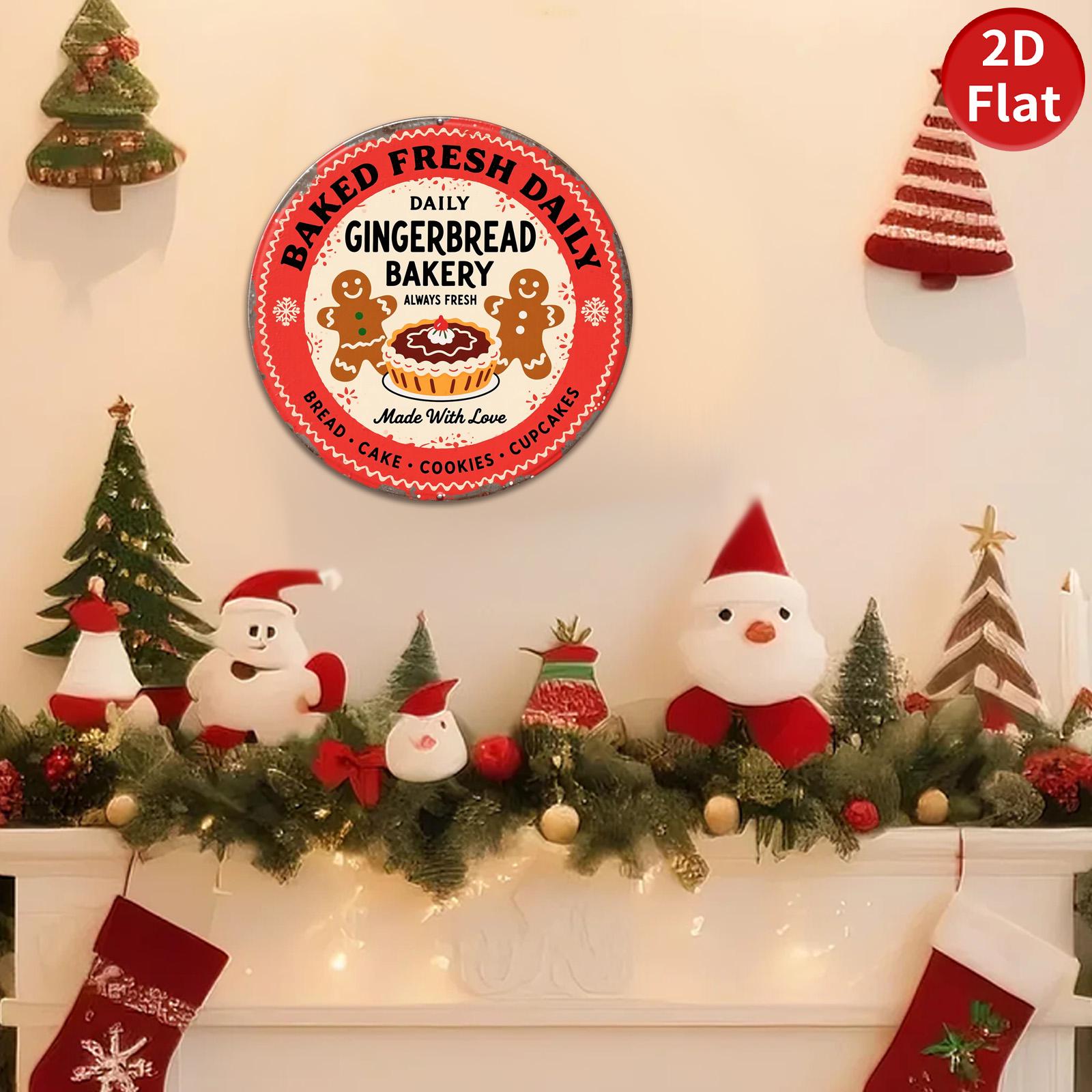 Gingerbread Bakery Metal Tin Sign: Fresh Baked Christmas Kitchen Decor