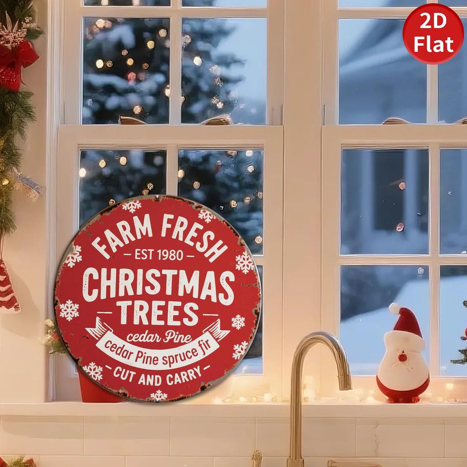 Farm Fresh Christmas Tree Metal Sign: Rustic Holiday Wall Decor