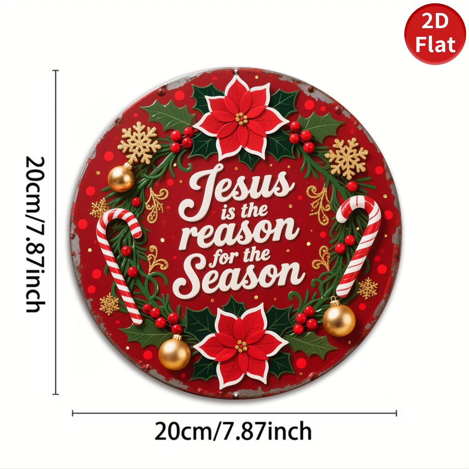 Religious Christmas Ornament: Jesus, Poinsettia & Candy Cane Design