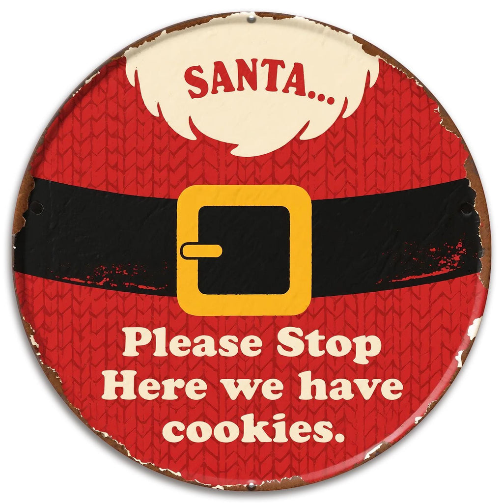 Santa Stop Here Sign: Red & Black Santa Suit, Christmas Decor