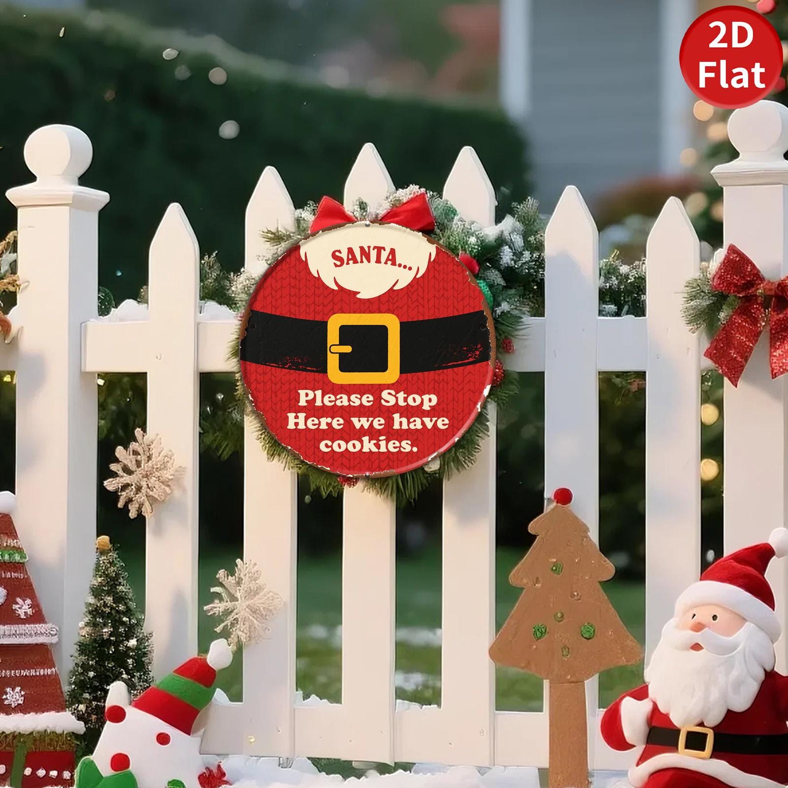 Santa Stop Here Sign: Red & Black Santa Suit, Christmas Decor