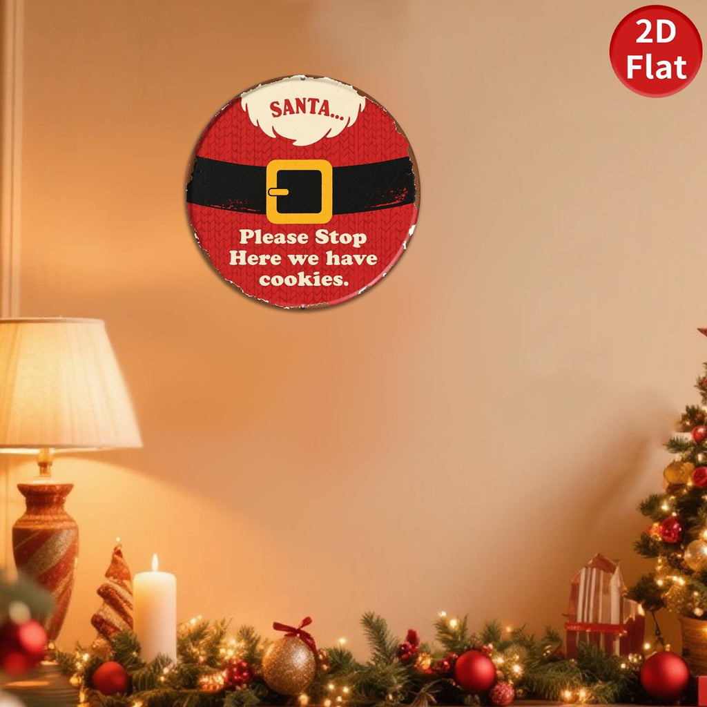 Santa Stop Here Sign: Red & Black Santa Suit, Christmas Decor