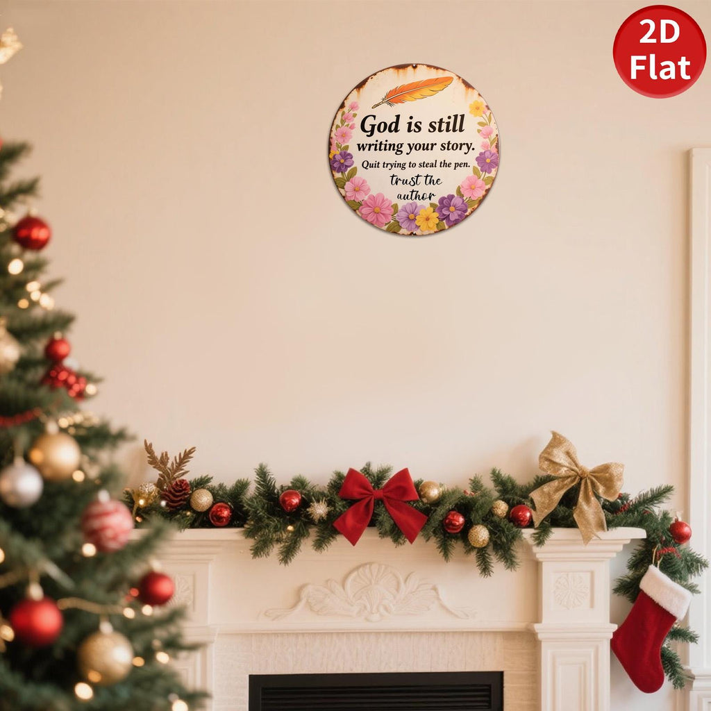 Inspirational Metal Sign: Floral Feather Design, Motivational Quote, 8x8