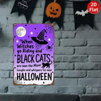 Pancarte murale d'Halloween vintage en métal | Sorcières, chats et lune | Décoration effrayante