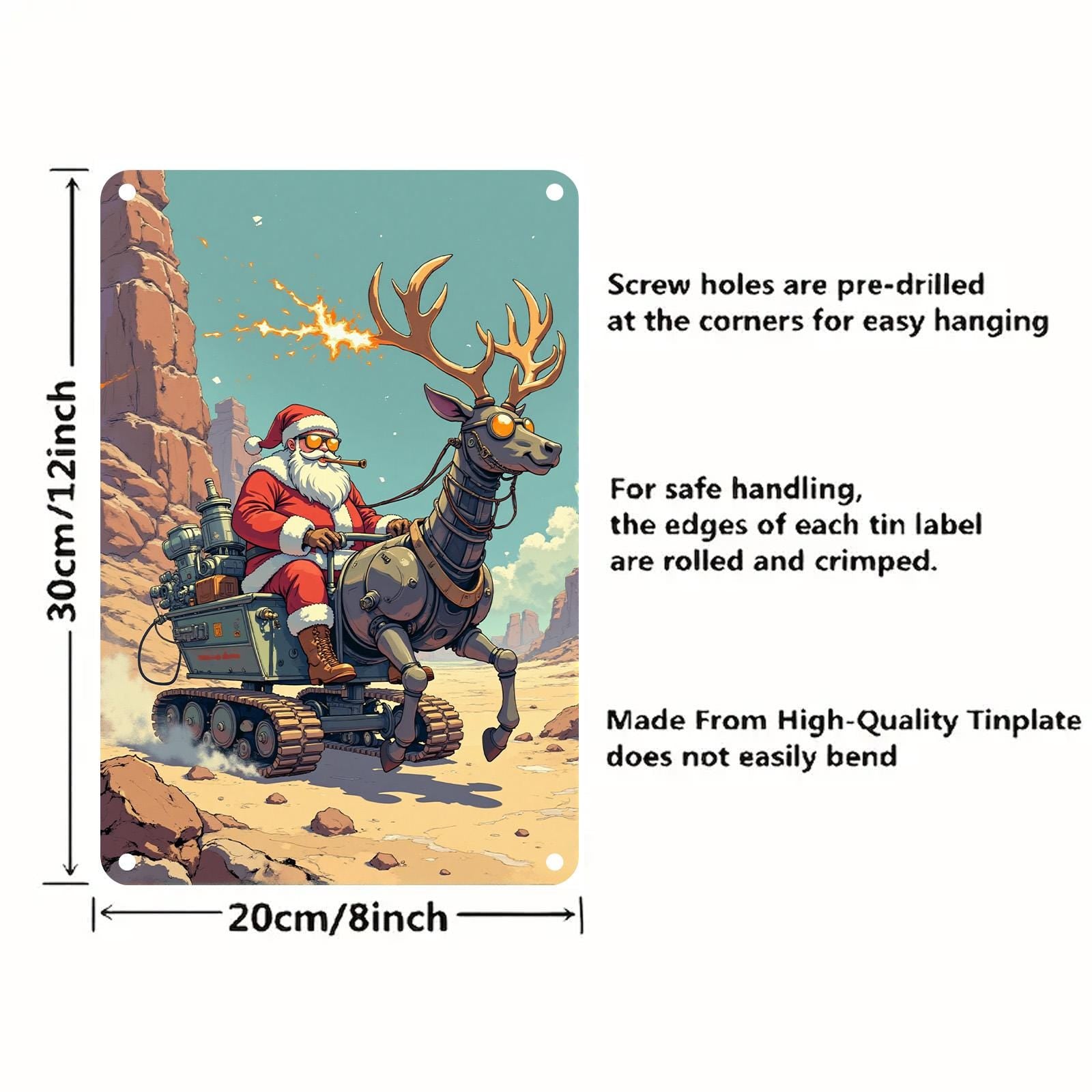 Steampunk Santa Metal Sign: Vintage Christmas Garage Decor