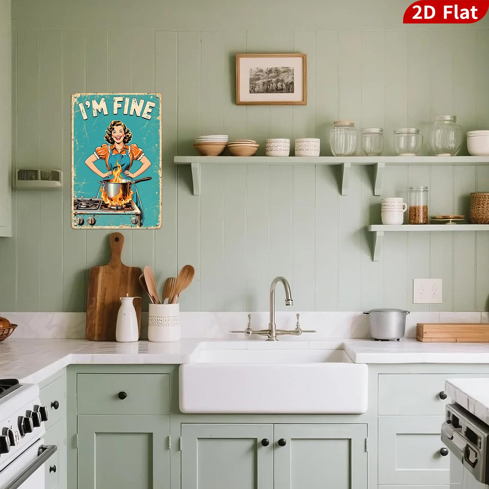 Vintage Metal Sign: Humorous Kitchen Art - I'M FINE Woman Cooking