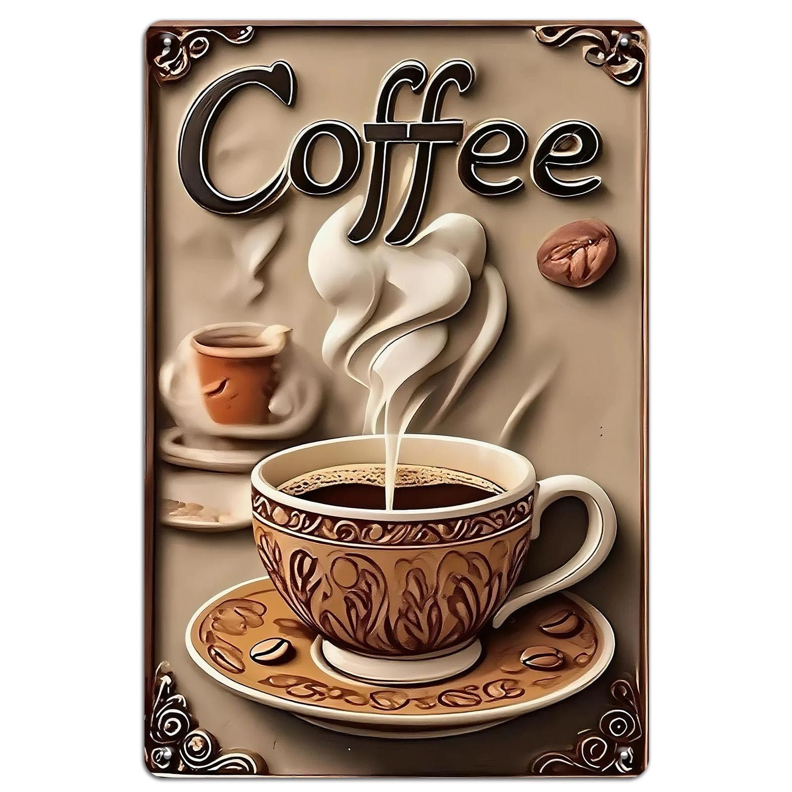 Vintage Coffee Metal Sign: Retro Kitchen Cafe Wall Decor