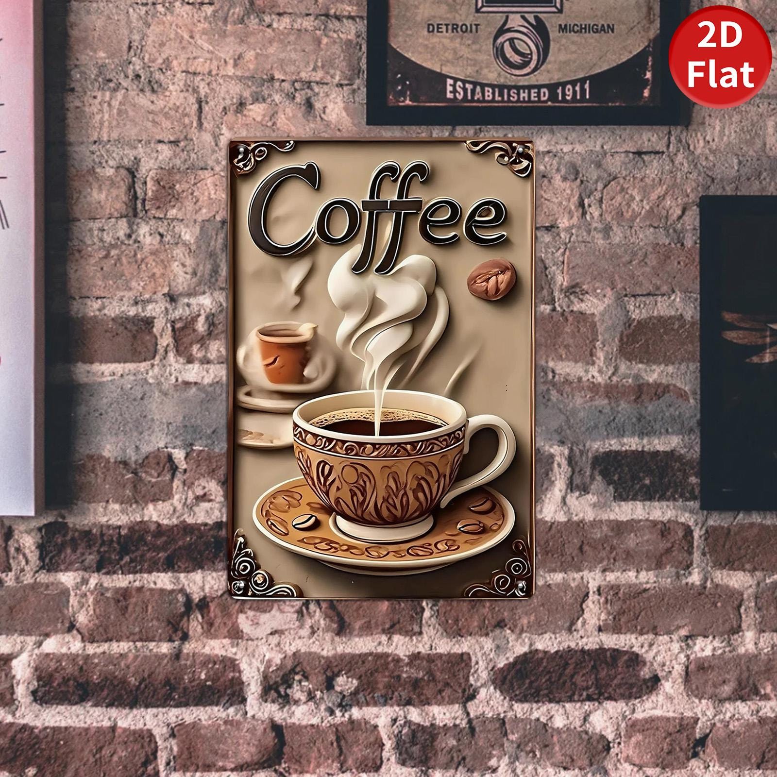 Vintage Coffee Metal Sign: Retro Kitchen Cafe Wall Decor