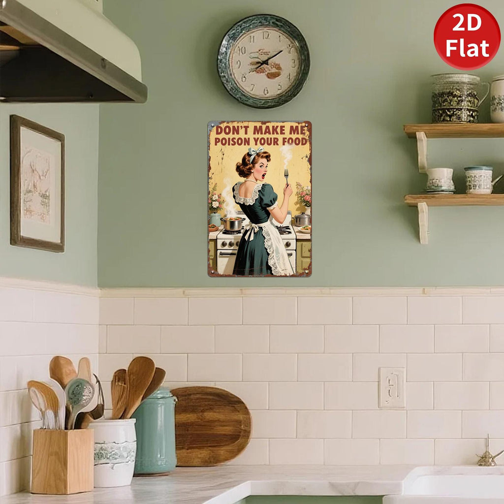 Plaque Murale Vintage en Métal « Ne Me Force Pas à Empoisonner Ta Nourriture » | Décoration Murale de Cuisine Rétro et Amusante pour…