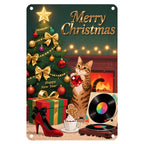 Panneau en métal chat de Noël | Décoration de cheminée vintage pour les fêtes
