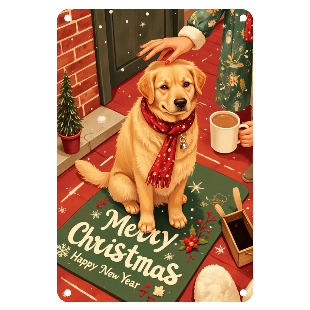 Golden Retriever Christmas Metal Sign: Holiday Pet Decor
