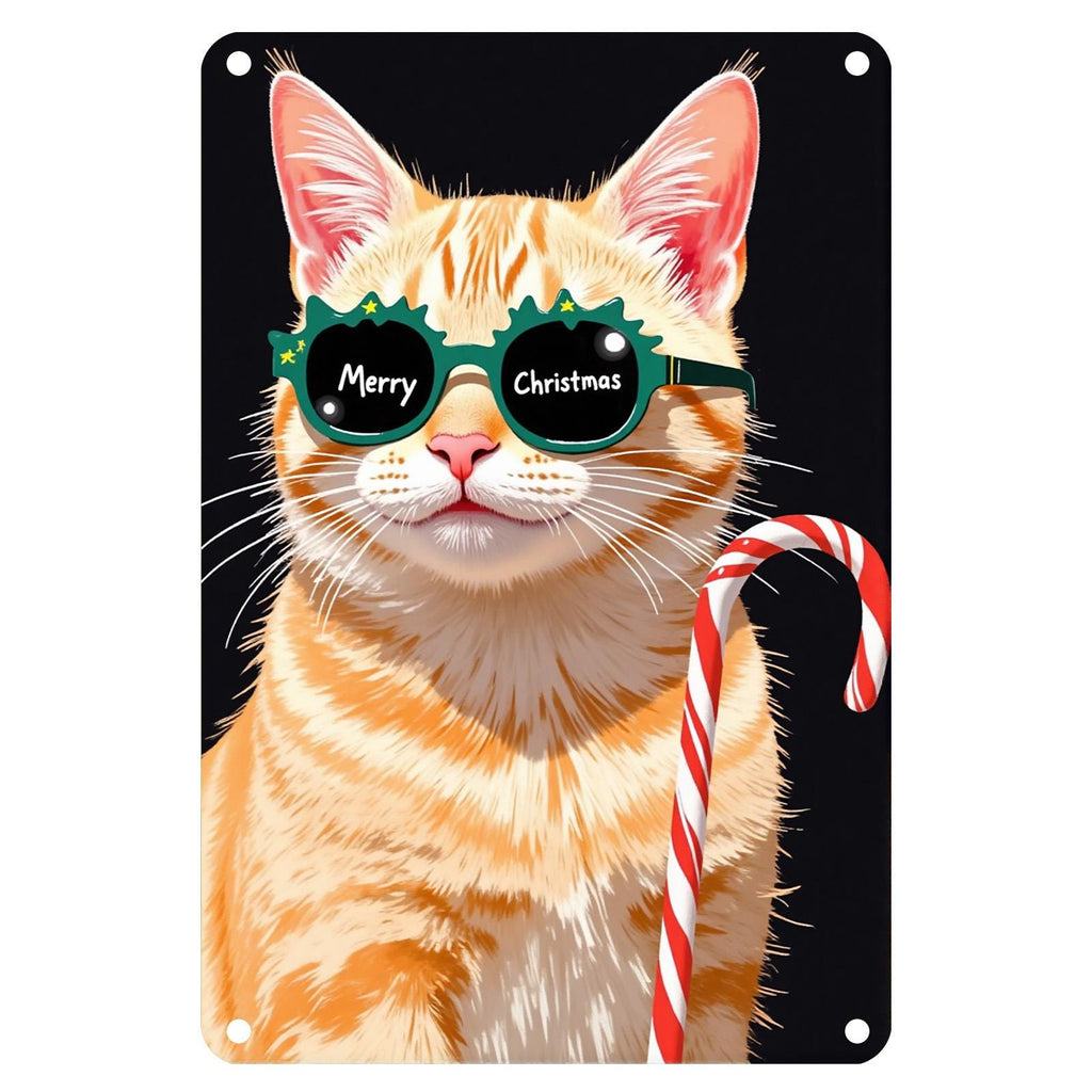 Pancarte métallique Chat de Noël drôle | Décoration pour amoureux des animaux de compagnie des Fêtes