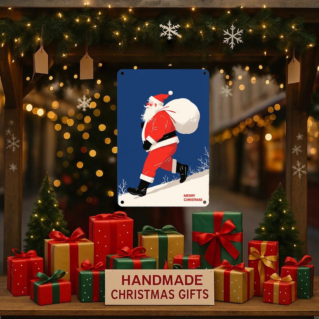 Vintage Santa Claus Metal Sign: Durable Holiday Wall Art