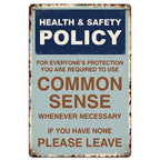 Vintage Health Safety Metal Sign: Retro Common Sense Quote Wall Art