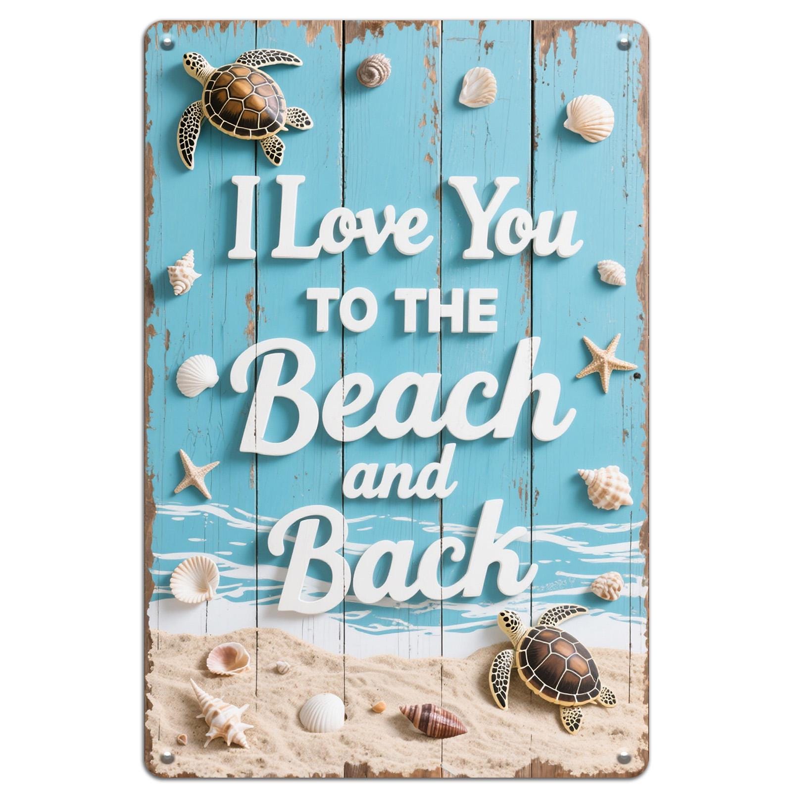 Coastal Metal Sign: Turtle, Seashell, Starfish Ocean Decor