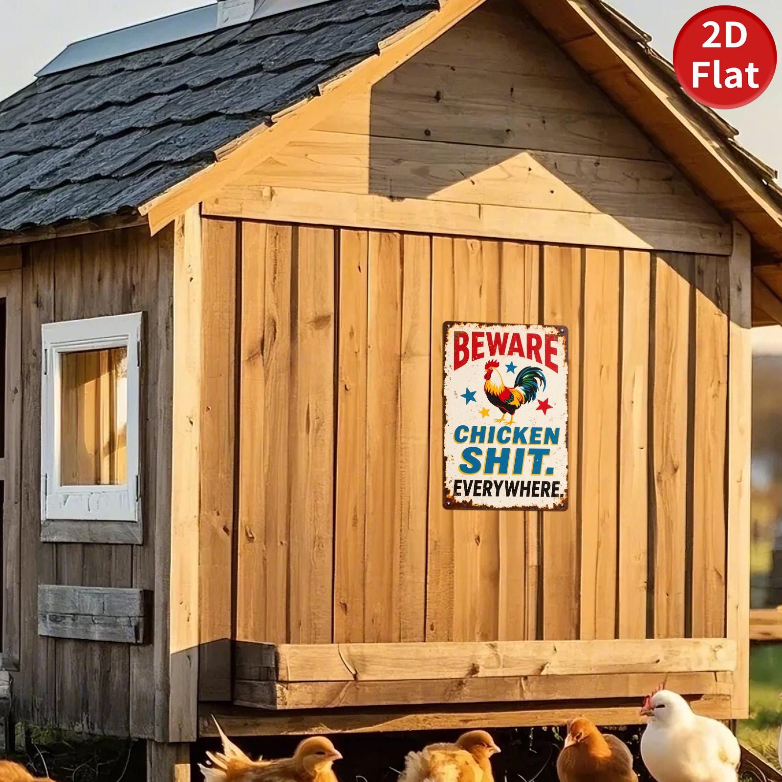 Vintage Metal Farm Sign: Rooster Humor, Rustic Farmhouse Decor