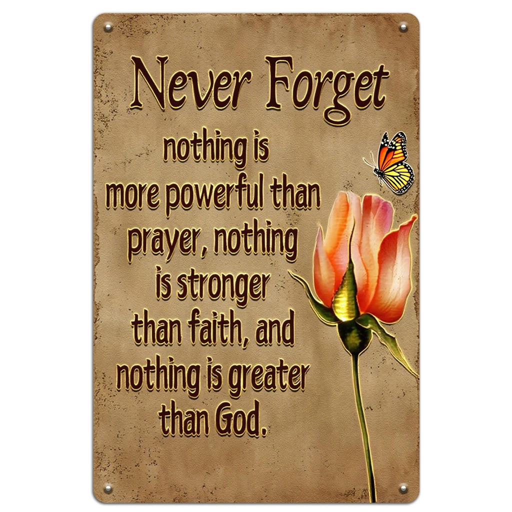 Inspirational Metal Sign: Rose, Butterfly, Prayer Quote - Religious Wall Art
