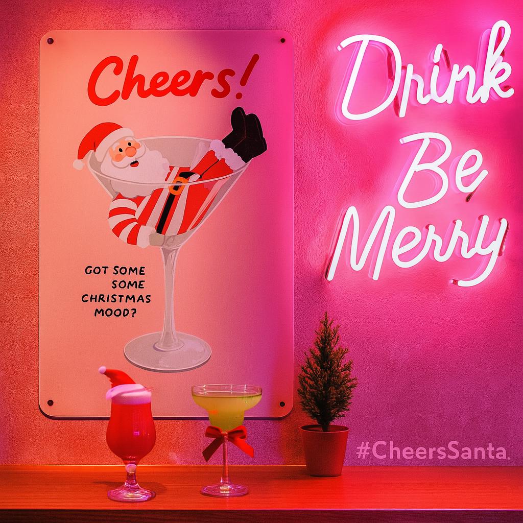 Funny Santa Claus Bar Sign: Christmas Holiday Metal Wall Art