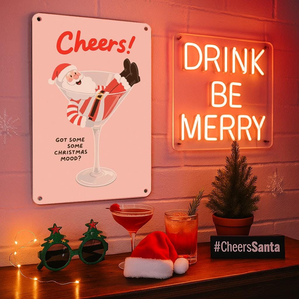 Funny Santa Claus Bar Sign: Christmas Holiday Metal Wall Art