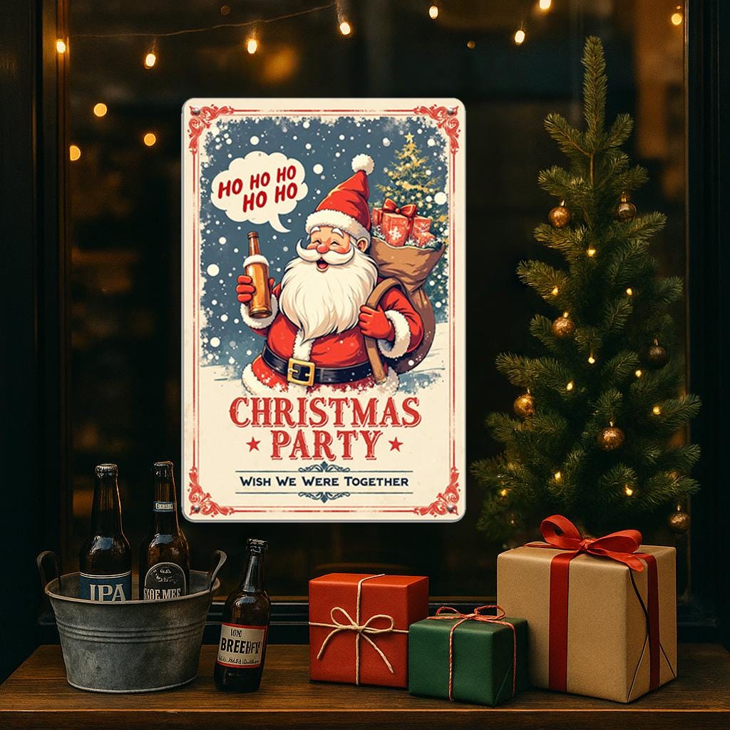 Vintage Santa Claus Metal Bar Sign: Festive Christmas Decor