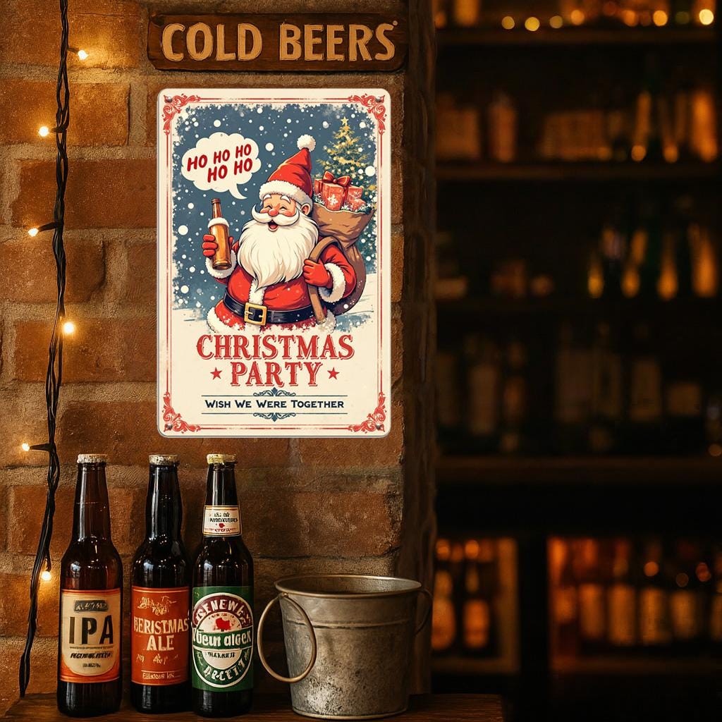 Vintage Santa Claus Metal Bar Sign: Festive Christmas Decor