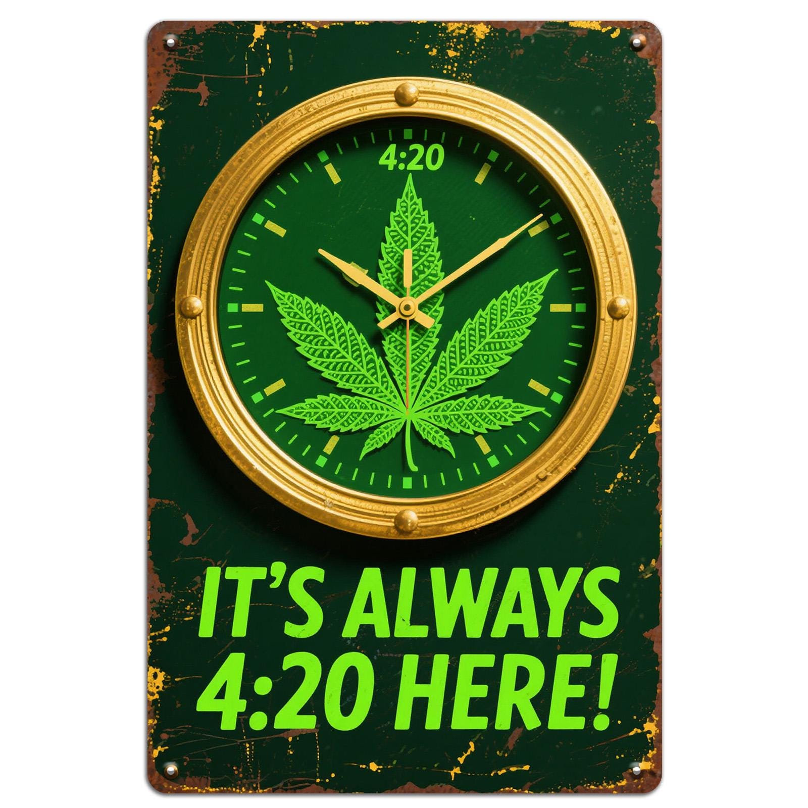 Botanical Leaf Retro Wall Clock - 4:20 Vintage Kitchen Decor