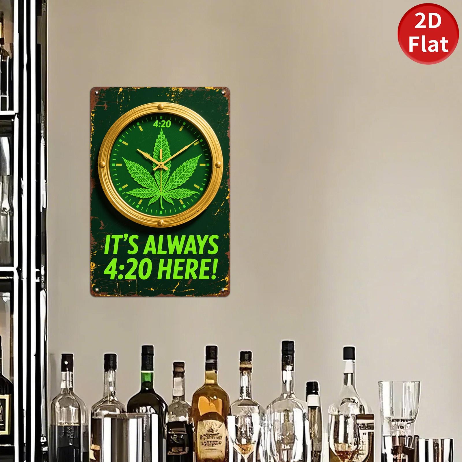 Botanical Leaf Retro Wall Clock - 4:20 Vintage Kitchen Decor