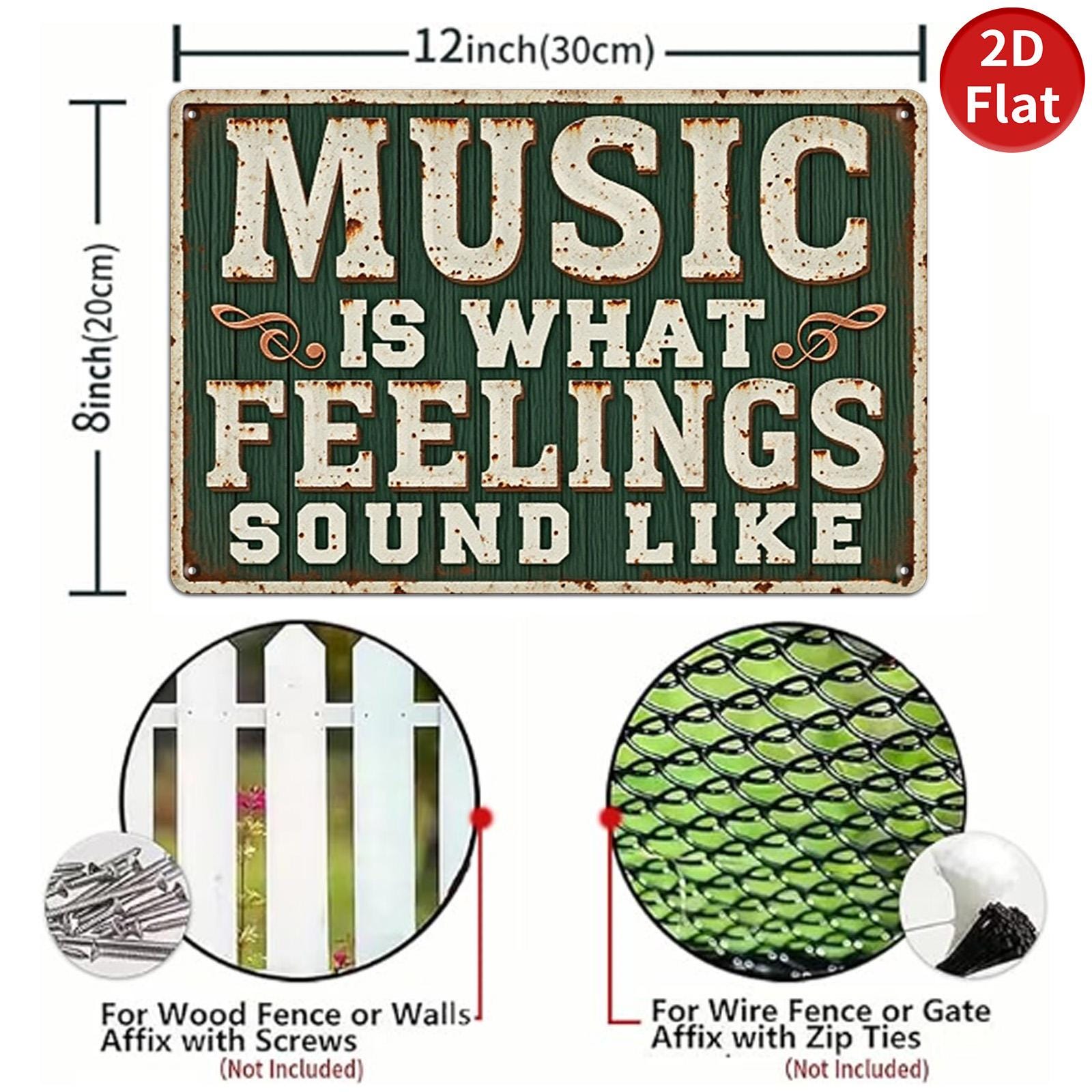 Rustic "Music is What Feelings Sound Like" Metal Sign - Home Bar Decor
