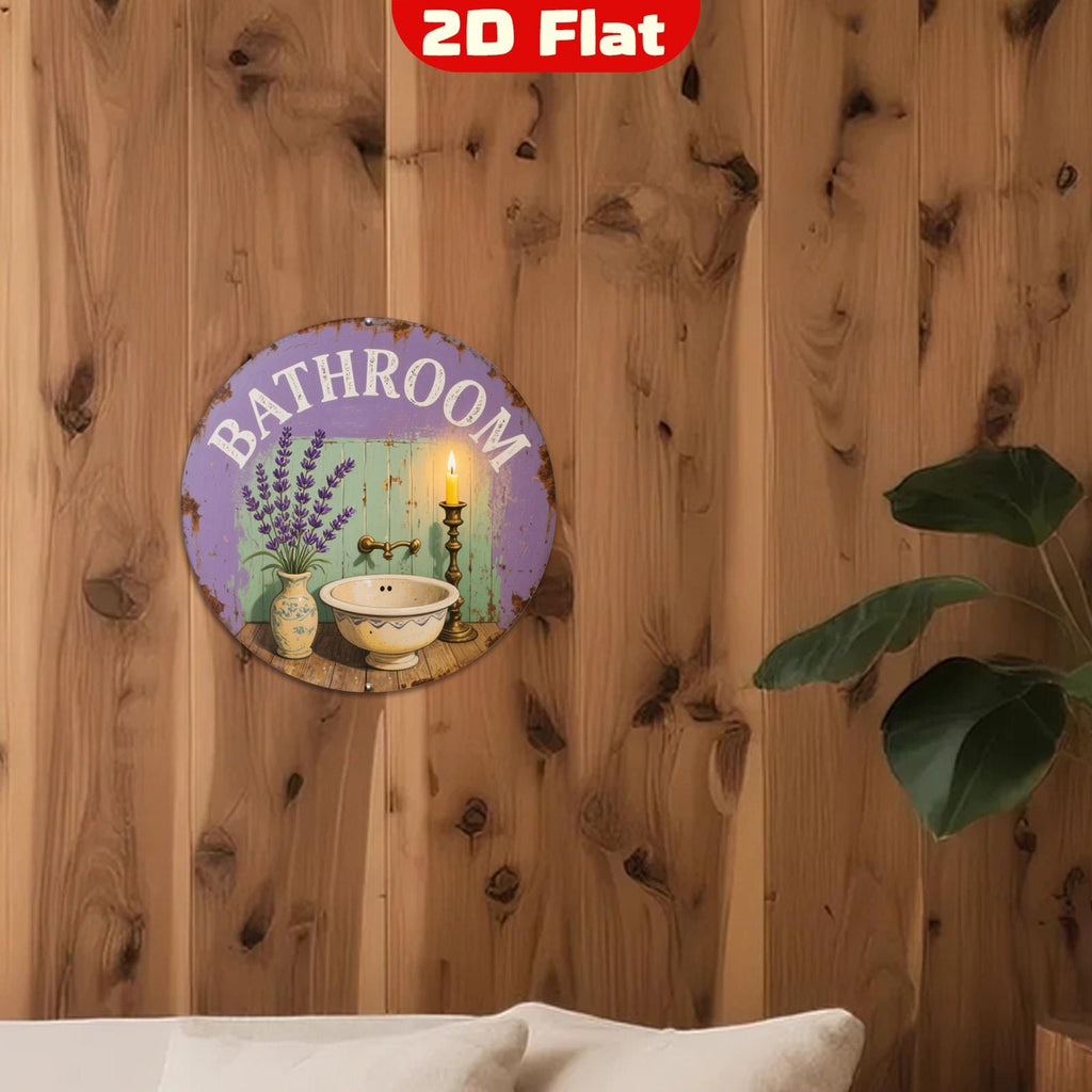 Vintage Lavender Bathroom Sign: Rustic Farmhouse Metal Wall Art