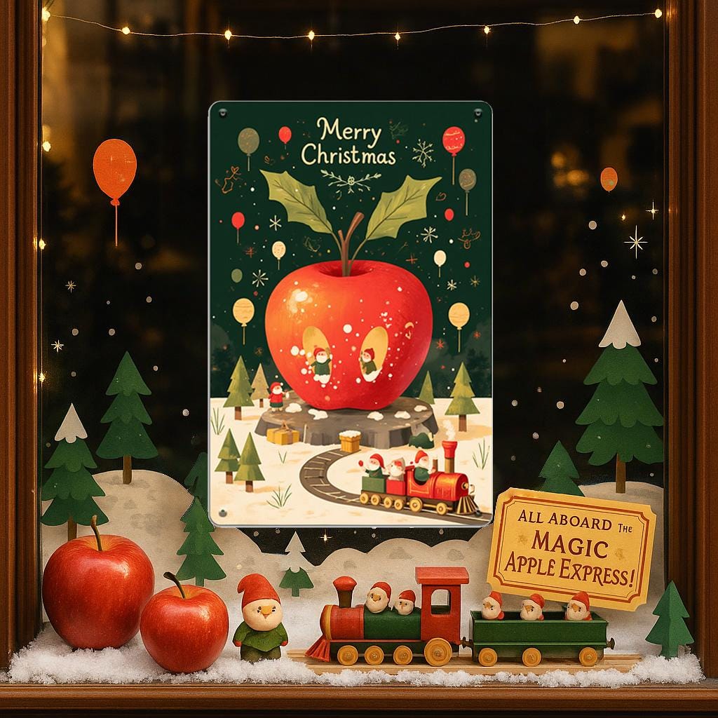 Plaque Métal Lutin de Noël | Décoration Vintage Train Père Noël