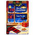 Christmas Window Scene Metal Sign: Cozy Holiday Winter Decor
