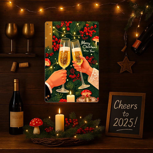 Christmas Champagne Metal Sign: Festive Holiday Party Decor