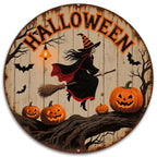 Halloween Hexe Metallschild | Gruseliger Kürbis Vintage Fledermaus Deko