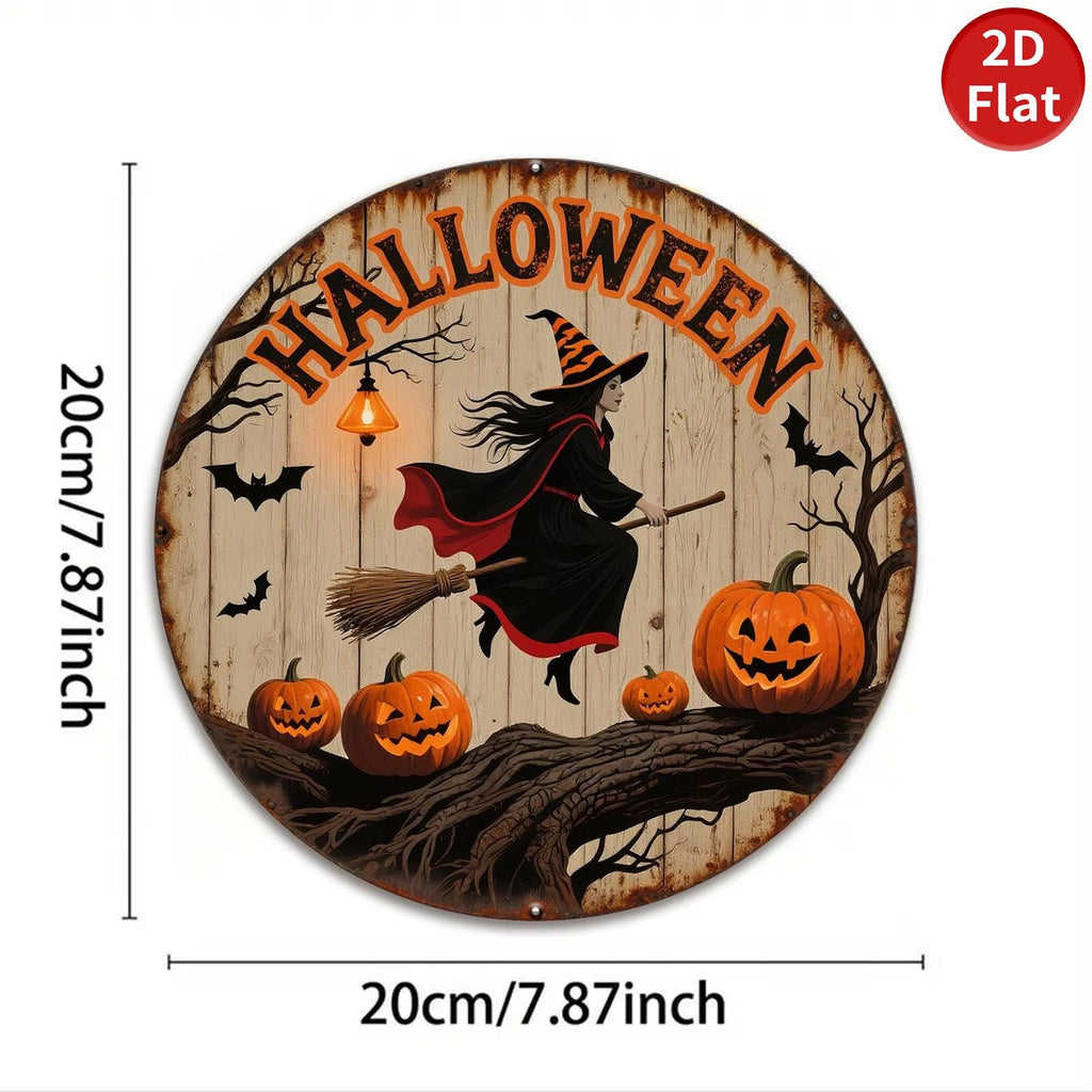Halloween Hexe Metallschild | Gruseliger Kürbis Vintage Fledermaus Deko