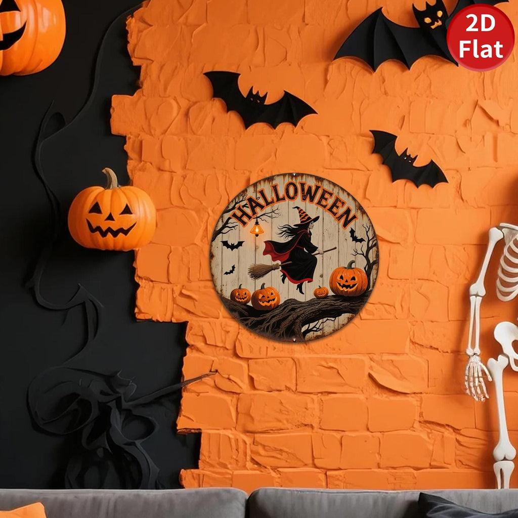 Halloween Hexe Metallschild | Gruseliger Kürbis Vintage Fledermaus Deko