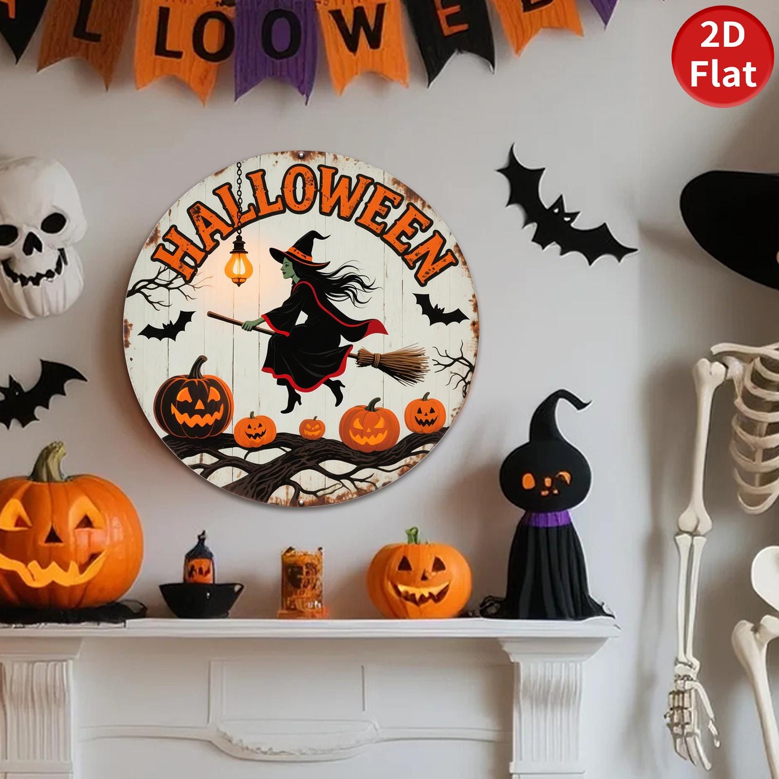 Halloween Witch Metal Sign: Vintage Spooky Wall Art Decor