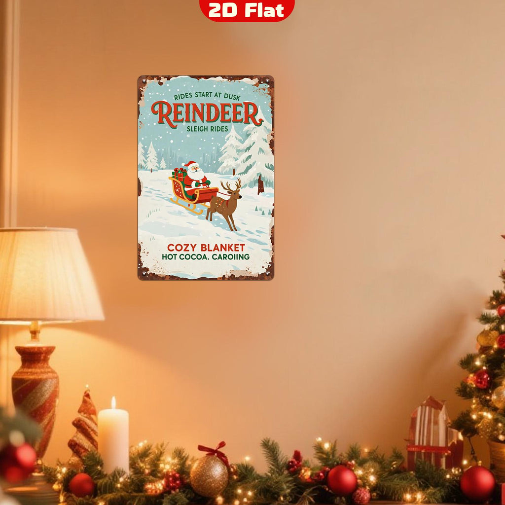 Letrero de metal rústico de Navidad | Arte de pared vintage de renos en trineo
