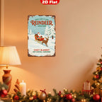 Letrero de metal rústico de Navidad | Arte de pared vintage de renos en trineo