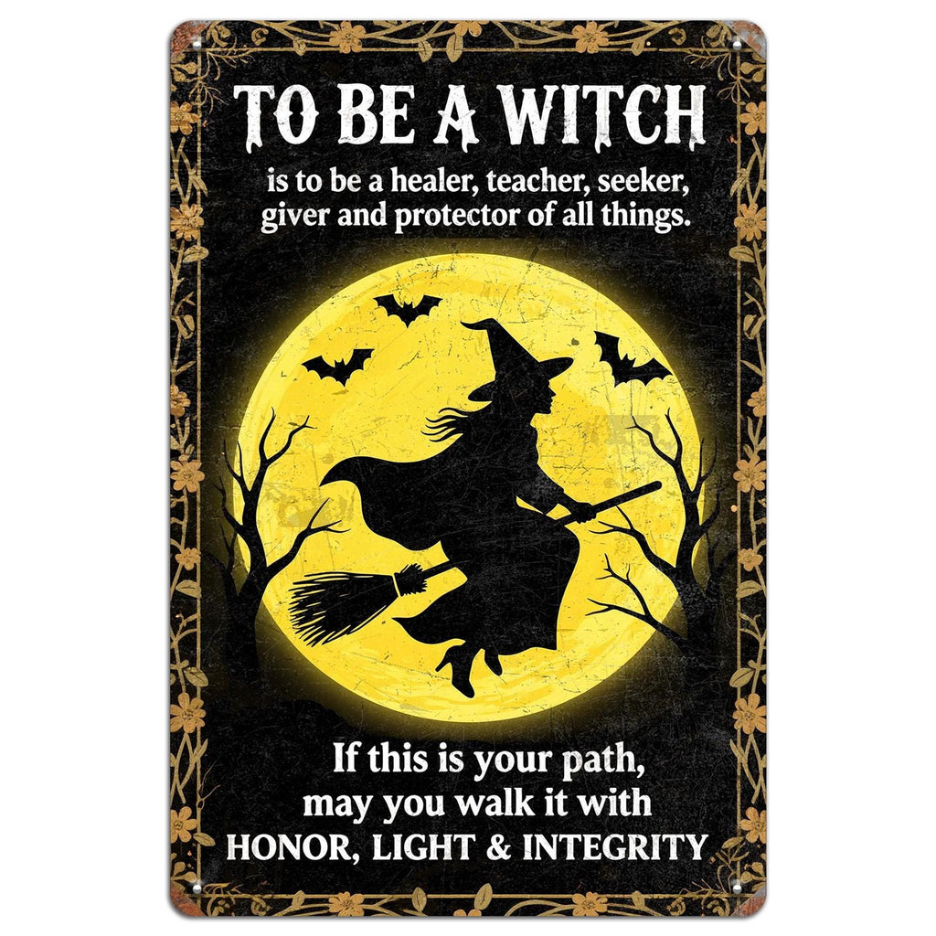 Witch Metal Sign: Halloween Full Moon Bats, Gothic Pagan Decor